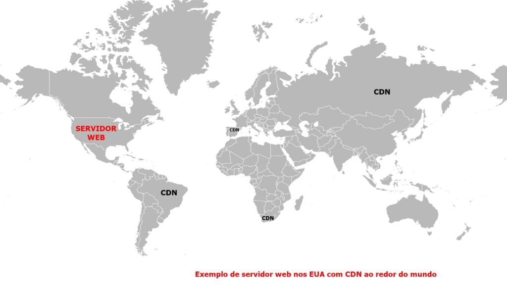 Exemplo de servidor web nos EUA com CDN ao redor do mundo